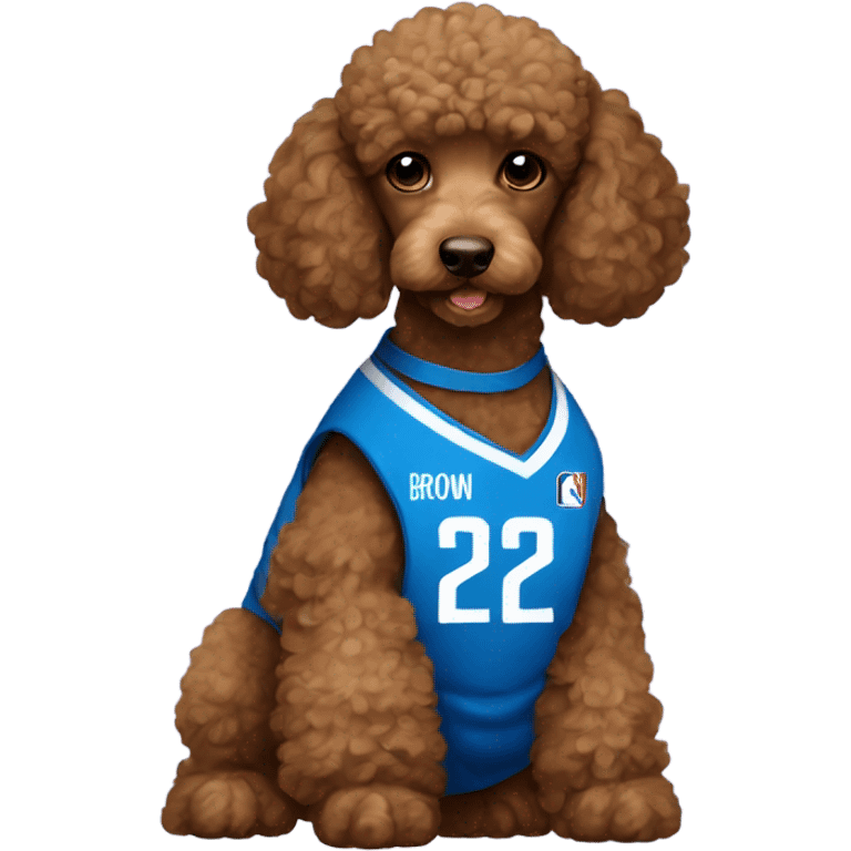 Brown poodle puppy with blue basketball jersey emoji