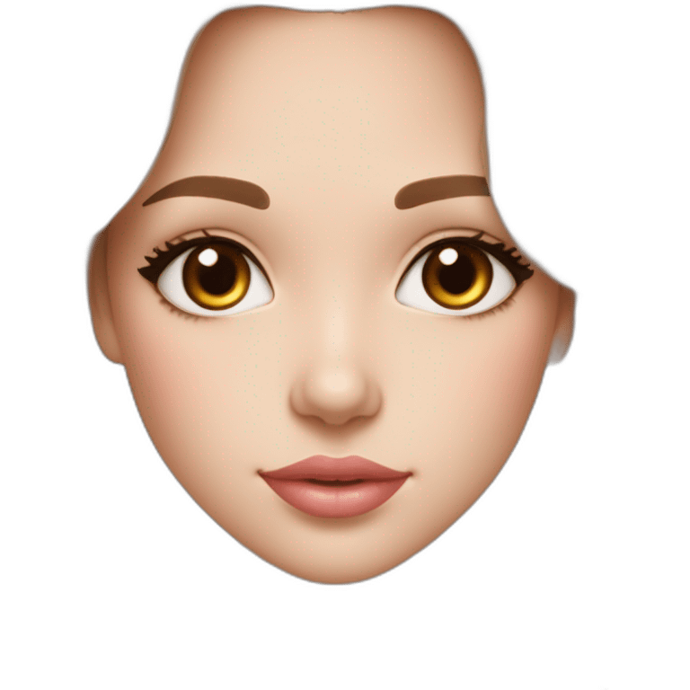 the white skin girl with brown eyes, balayage long hair color, peach color (pink) lip and chest (1 girl) emoji