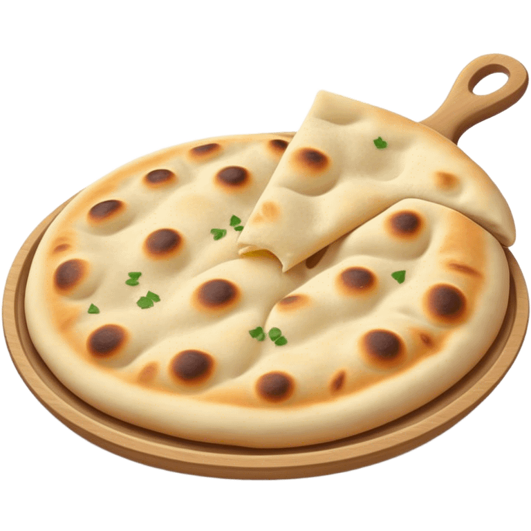 Cinematic Realistic Naan Bread Dish Emoji, showcasing soft, fluffy naan brushed with butter rendered with lifelike detail and inviting, warm lighting. emoji