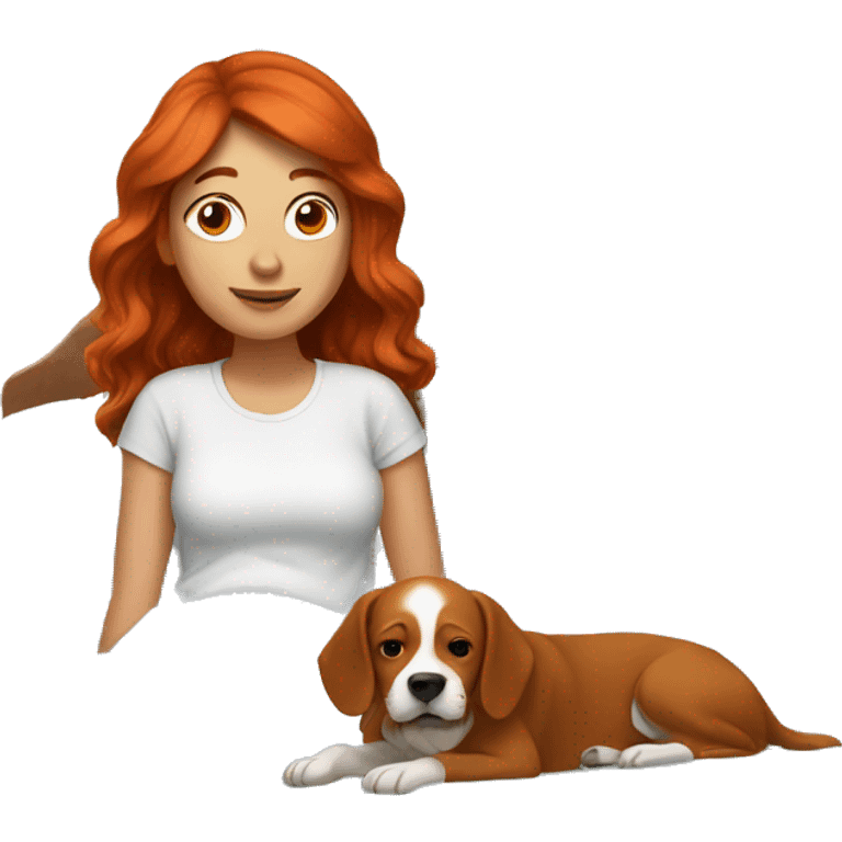 Red-haired girl in bed next to dog emoji