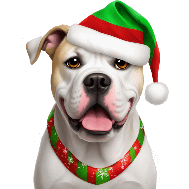 White American bulldog glaring with xmas hat emoji