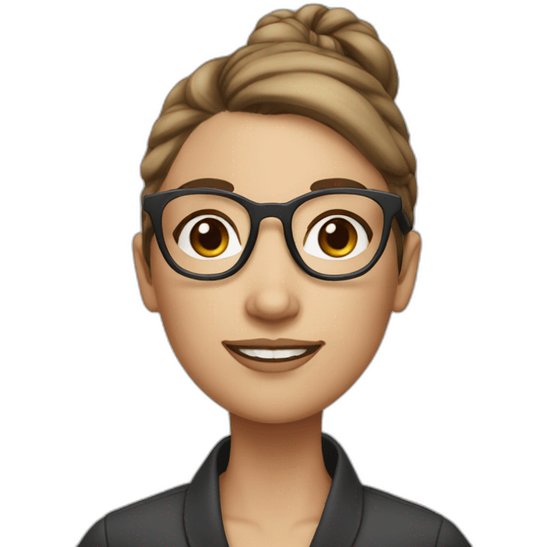 white skin woman with brown hair bun and glasses emoji