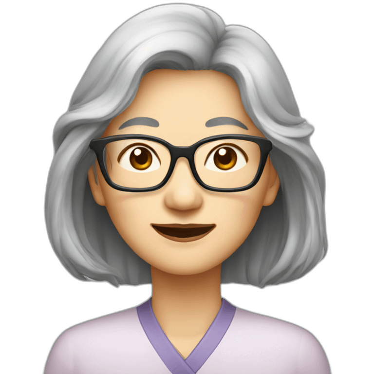 Chinese senior lady wear glasses has long hairsign emoji