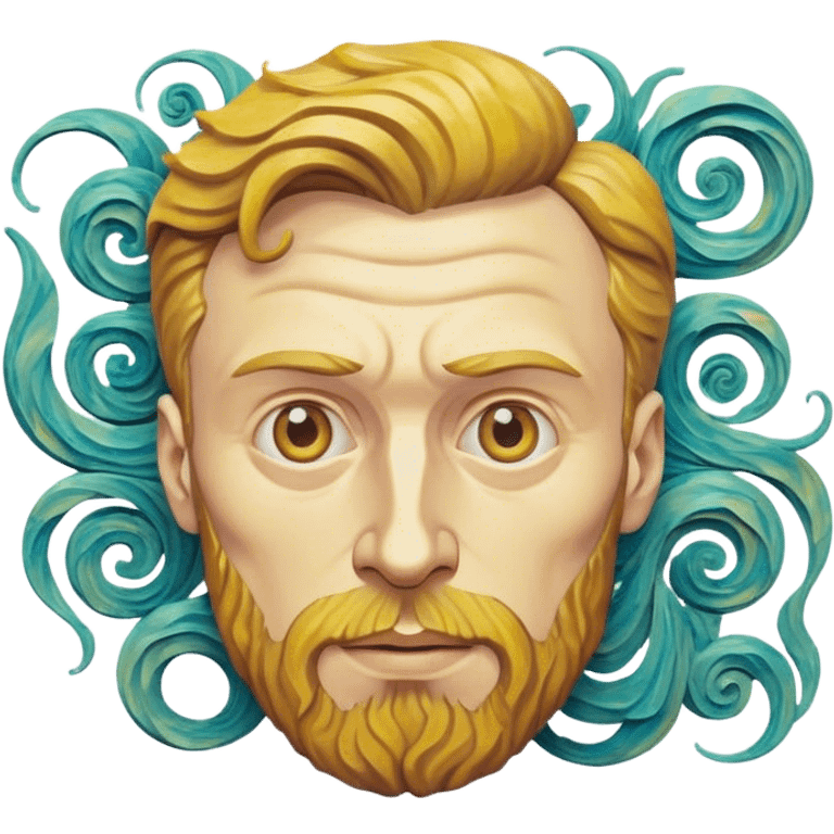 Cinematic Realistic Vincent van Gogh Pop Culture Emoji, featuring an expressive portrayal inspired by the legendary painter rendered with dynamic, swirling textures and artistic lighting. emoji