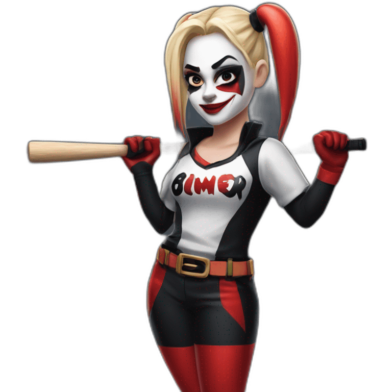 harley quinn in her black and red costume with her baseball bat emoji