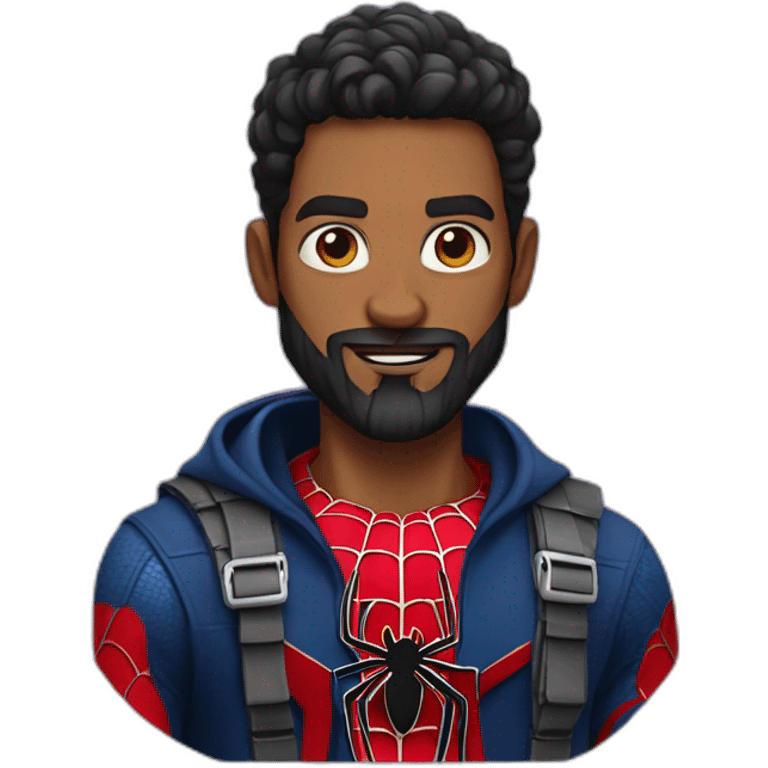 A guy with a dark long beard in a spider-Man costume emoji