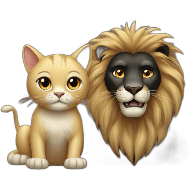 Lion and black cat pleading  emoji