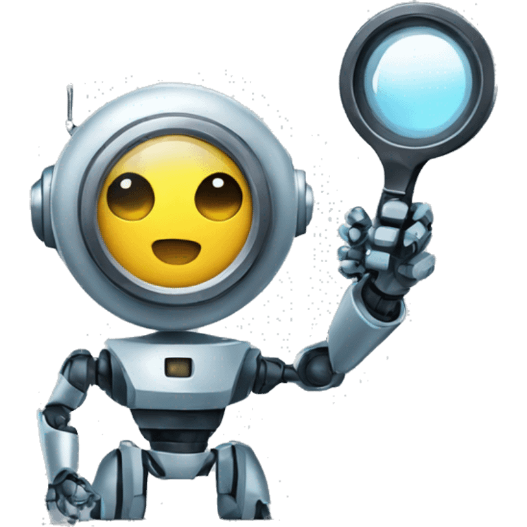 robot looking through a magnifying glass emoji