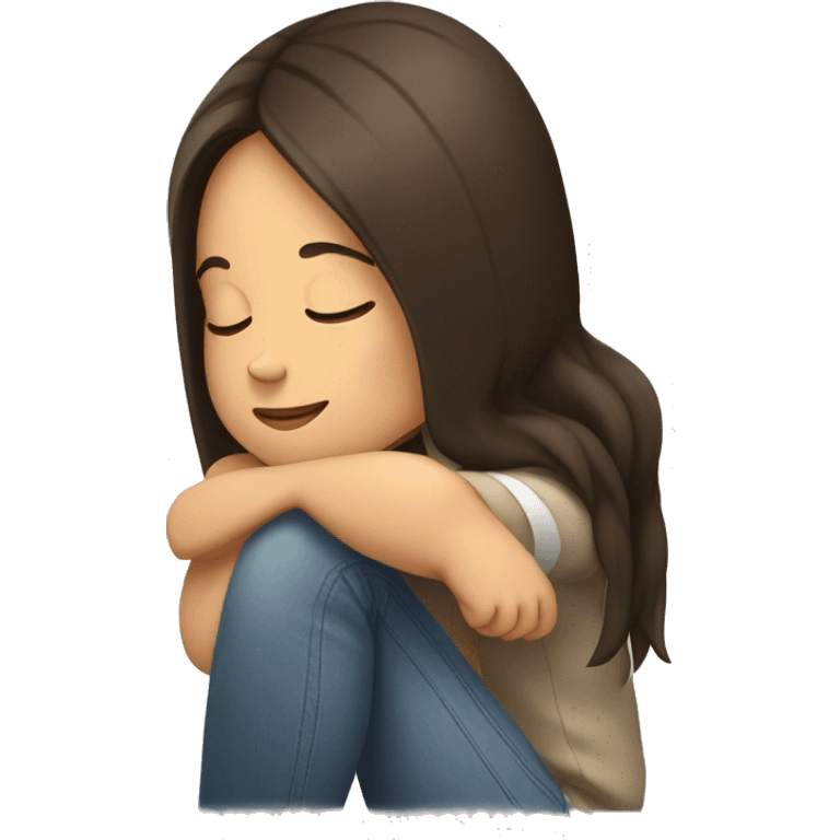 Brunette girl hugging herself sitting down closed eyes seen from the side emoji