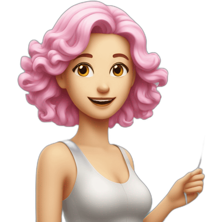 white women pink hair flying paraplan over the sea shore emoji