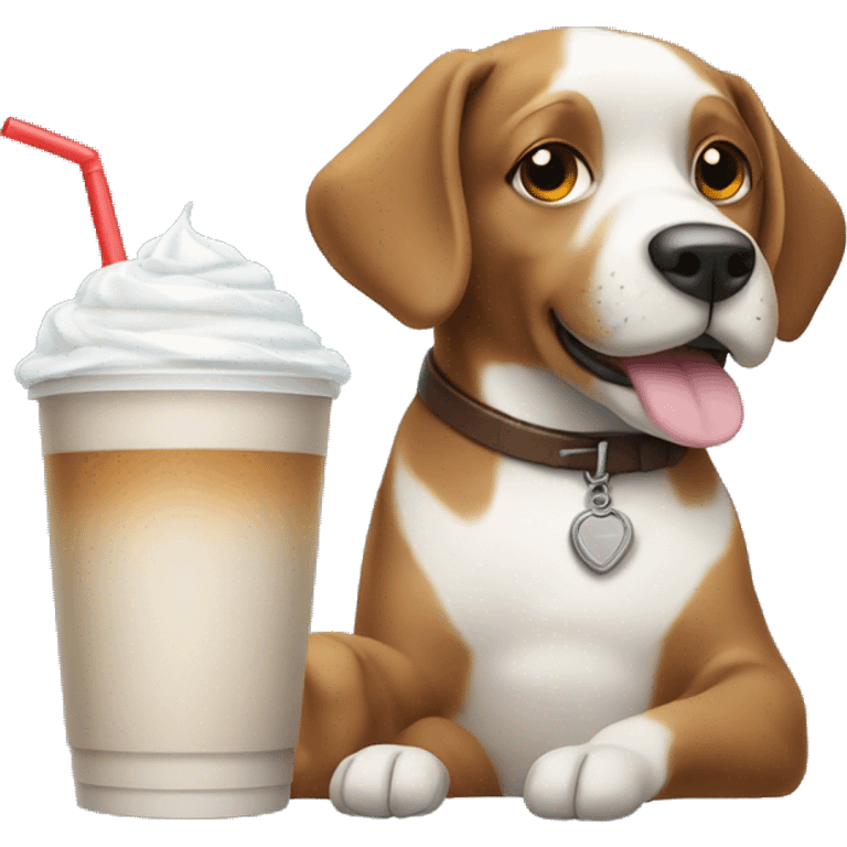 Dog holding Iced coffee with cold foam emoji