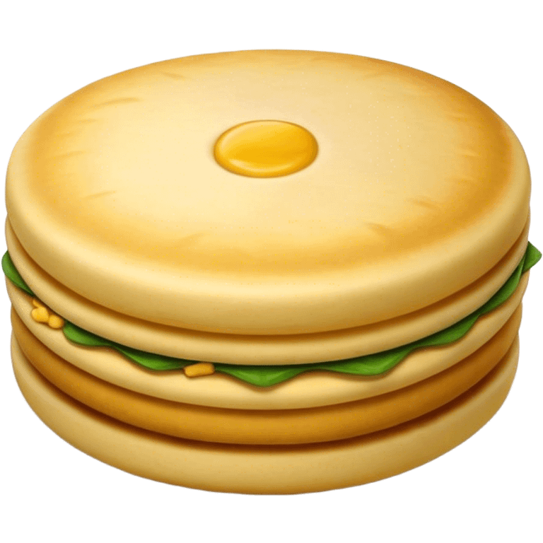 Cinematic Realistic Arepas Dish Emoji, depicted as golden cornmeal cakes filled with savory ingredients rendered with lifelike textures and warm, inviting lighting. emoji