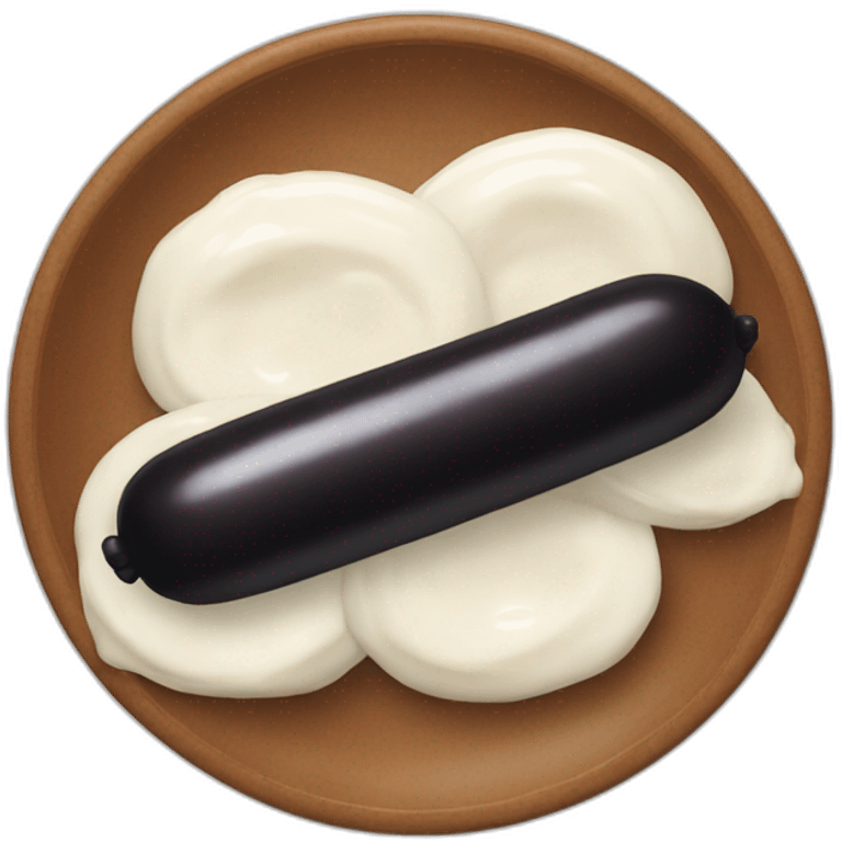 black sausage with 2 black meatballs and white sause emoji