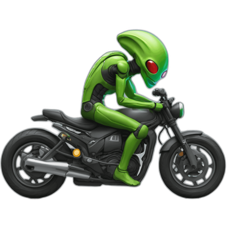 Un alien qui est sur une moto en faisant le signe jul emoji