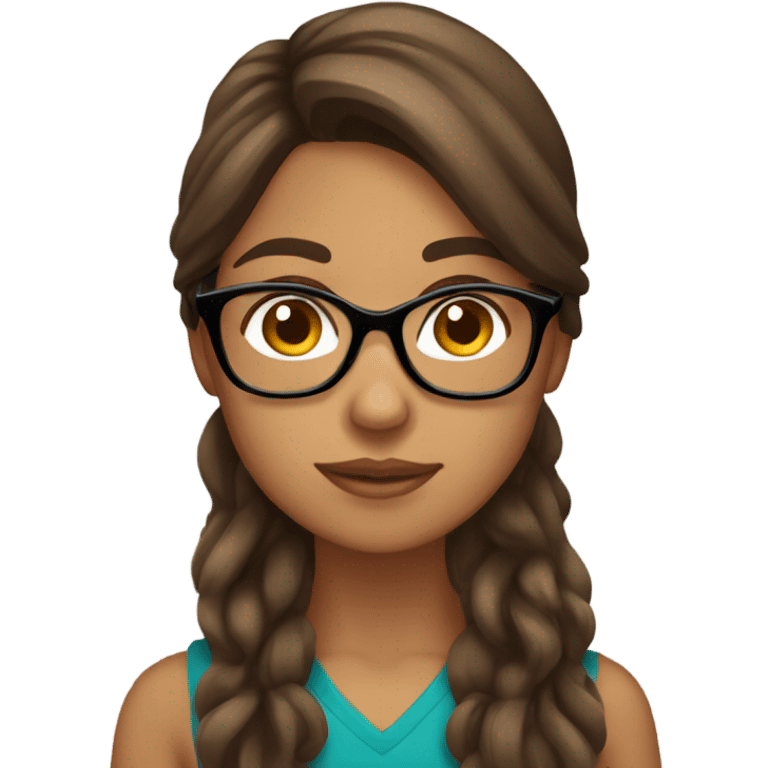 Hispanic, long Brown hair, girl with glasses, holding tan yorkie emoji