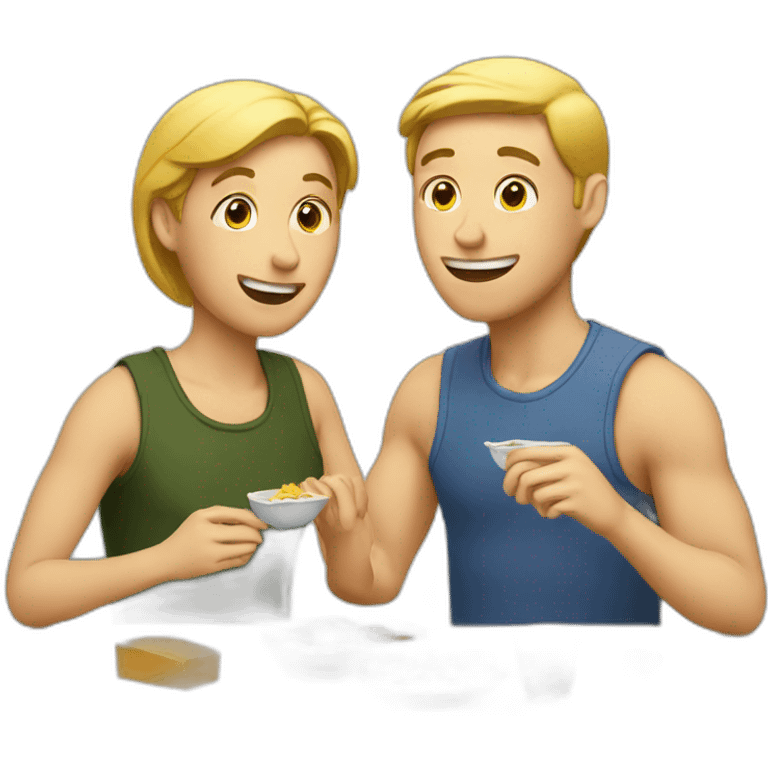 Two white friends eating lunch emoji