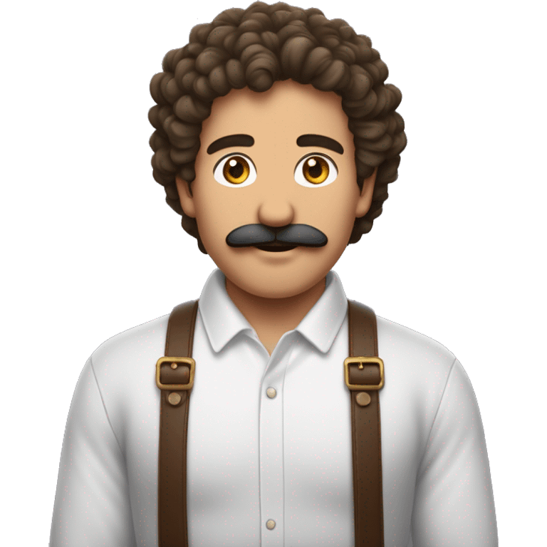 Homme bruns cheveux bouclés, bouc et et moustache  emoji