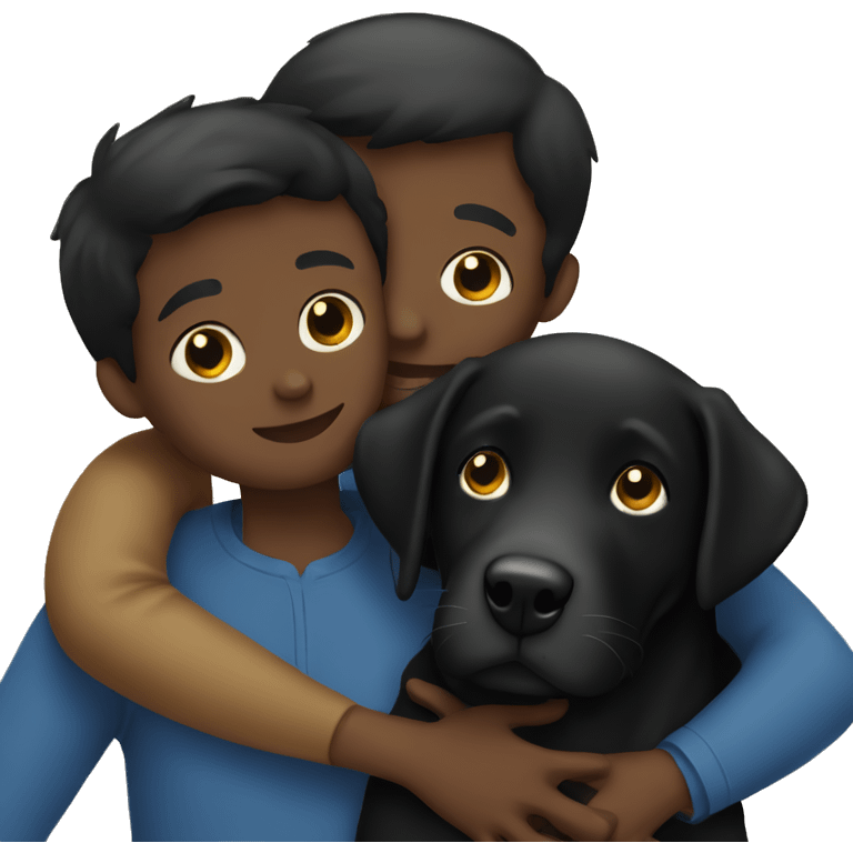 black lab hugging boy emoji