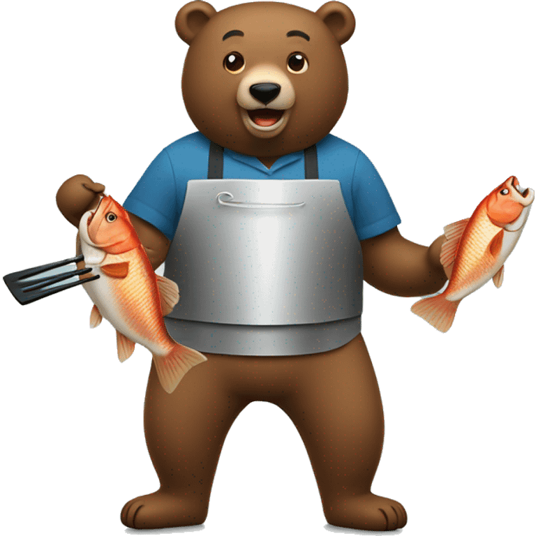 A bear cooking fish on a grill  emoji