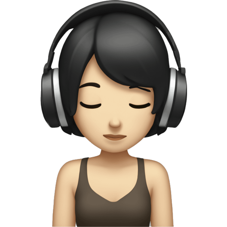 white girl with black hair eyes closed headphones on emoji