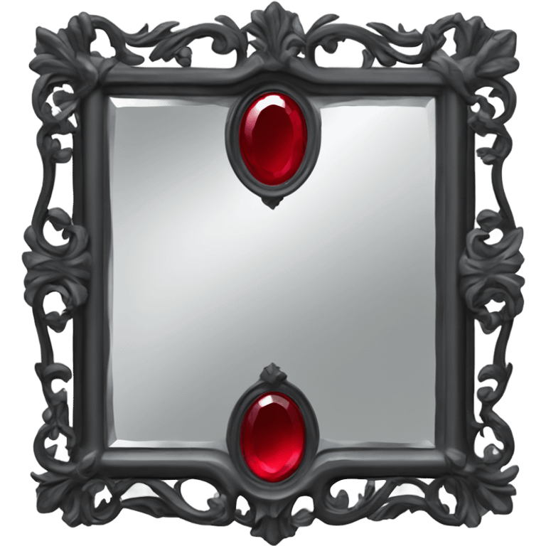 "A Victorian-era Gothic mirror with a black frame, gray-tinted glass, and a red ruby accent."
 emoji