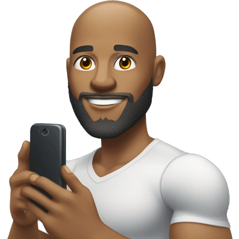  illustration of a physically fit muscular bald head light skin complexion African American man with a beard taking a selfie with a smartphone  emoji