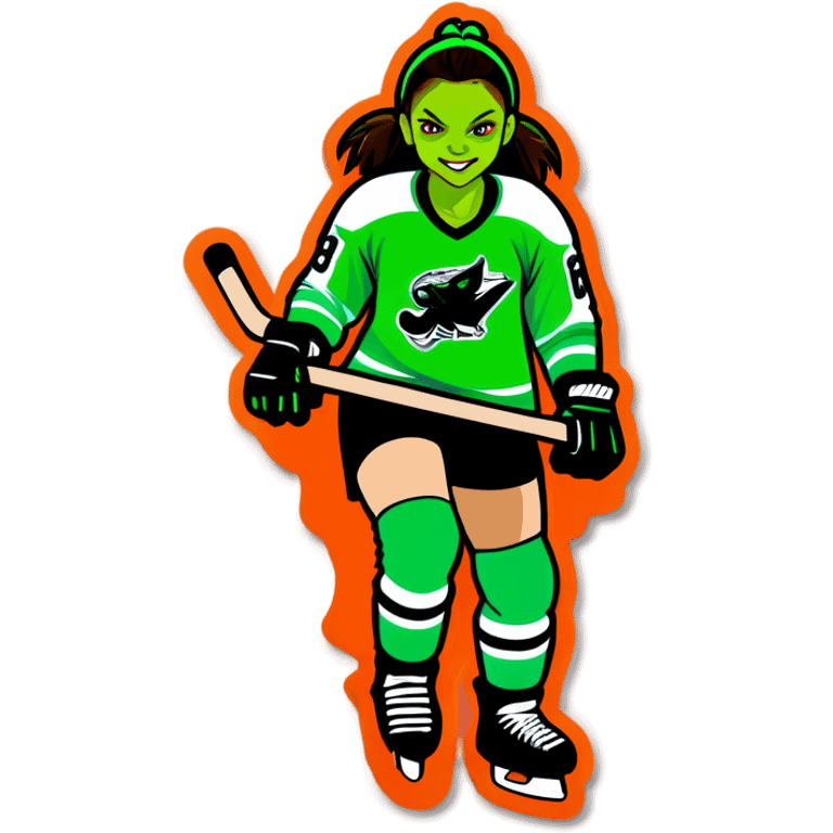 Girl Hockey player neon green gremlin on jersey emoji