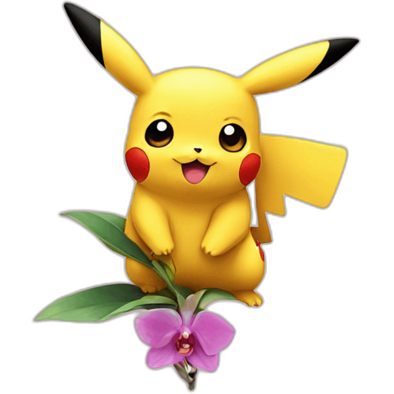 Cute Pikachu holding an orchid emoji