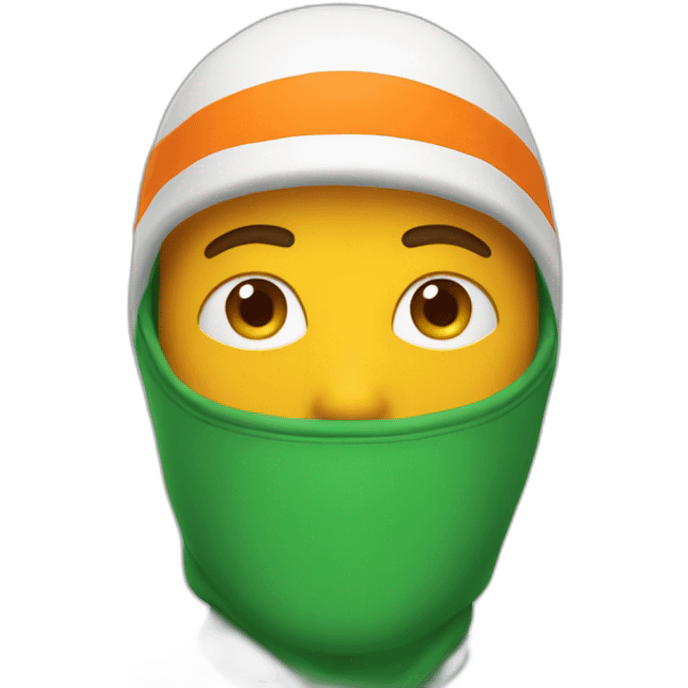 man wearing green white and orange balaclava emoji