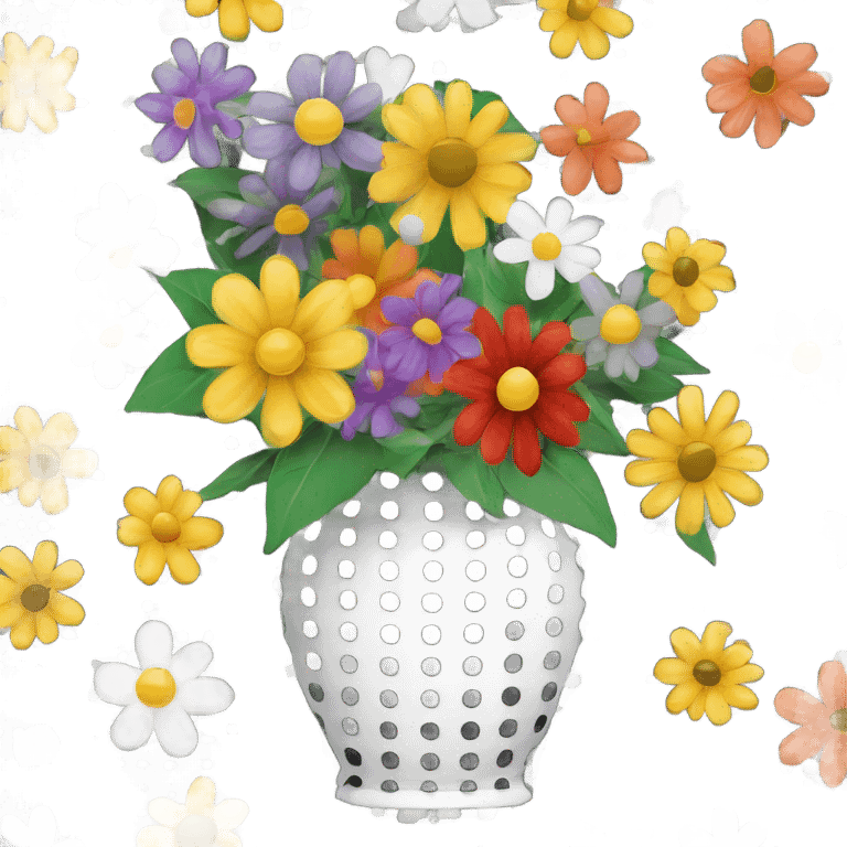 Colorful Flowers in black and white polka dot vase  emoji