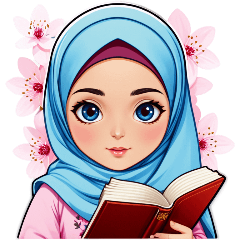 Turkish beautiful finish Konya girl blue eyes with hijab and cherry blossom dress have Quran  emoji