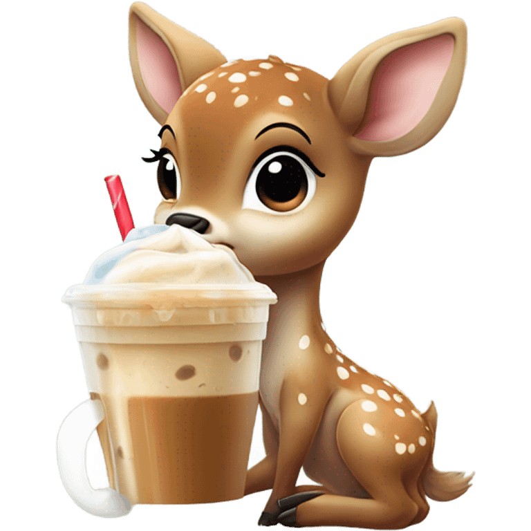 Baby deer drinking iced coffee emoji