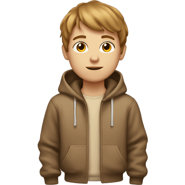 White boy with brown fringe hair and with a beige hoodie emoji