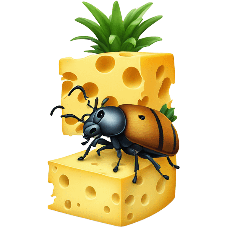 Cheese with beetle and pineapple wearing underway emoji