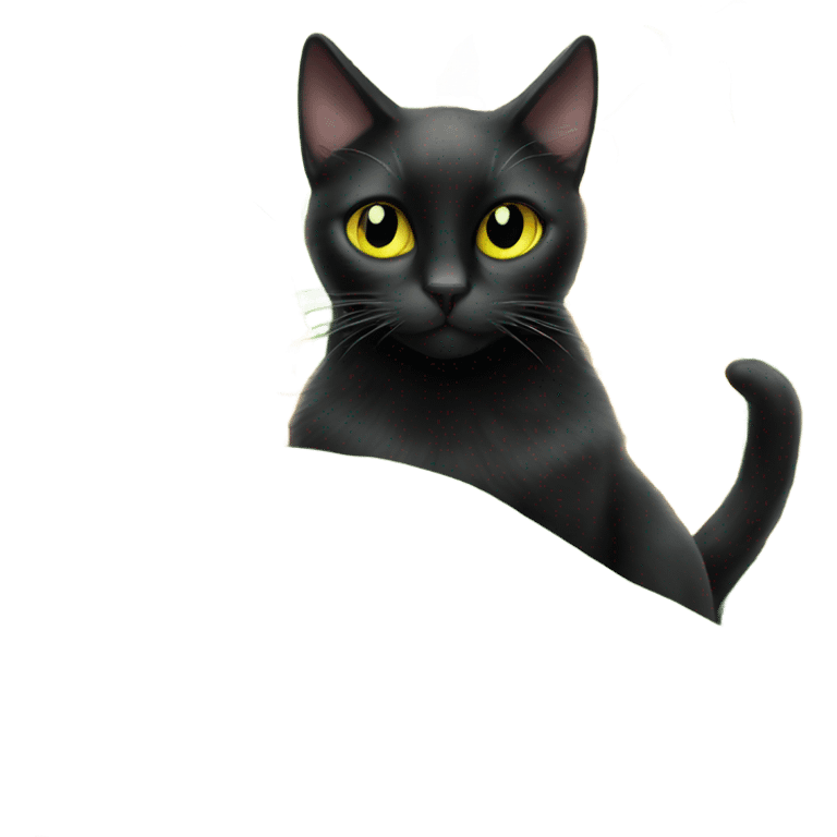 Black cat with yellow/green eyes sitting next to corn on the con emoji