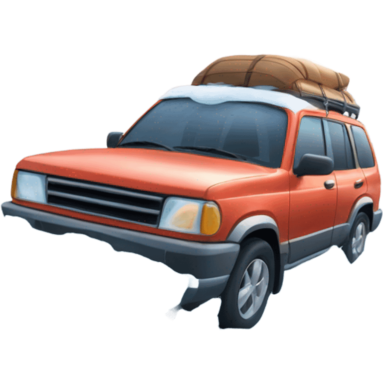 An adventurous car in an icy tundra setting, with snow and ice all around, highlighting the ability to conquer extreme and inhospitable terrains. emoji