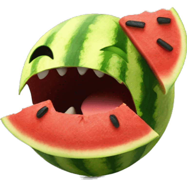 pacman opening mouth to eat a slice of watermelon emoji