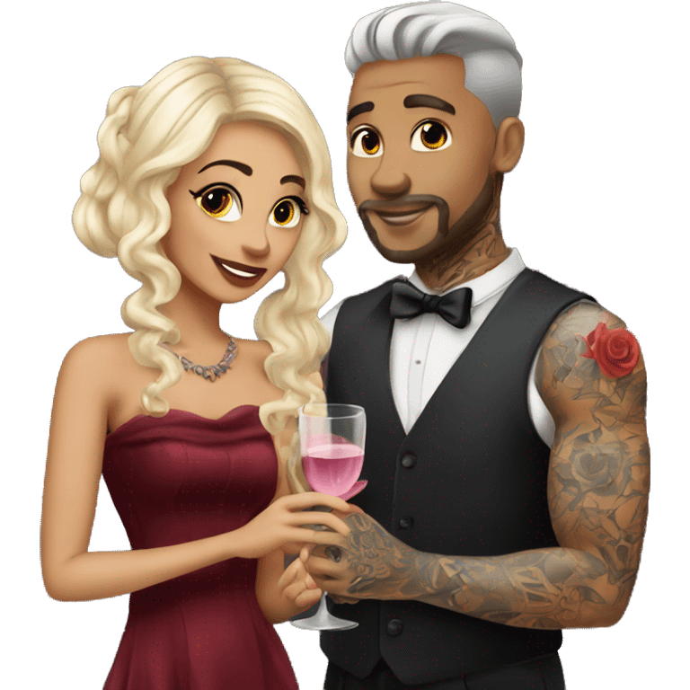 Romantic fancy date for beautiful tattooed couple emoji