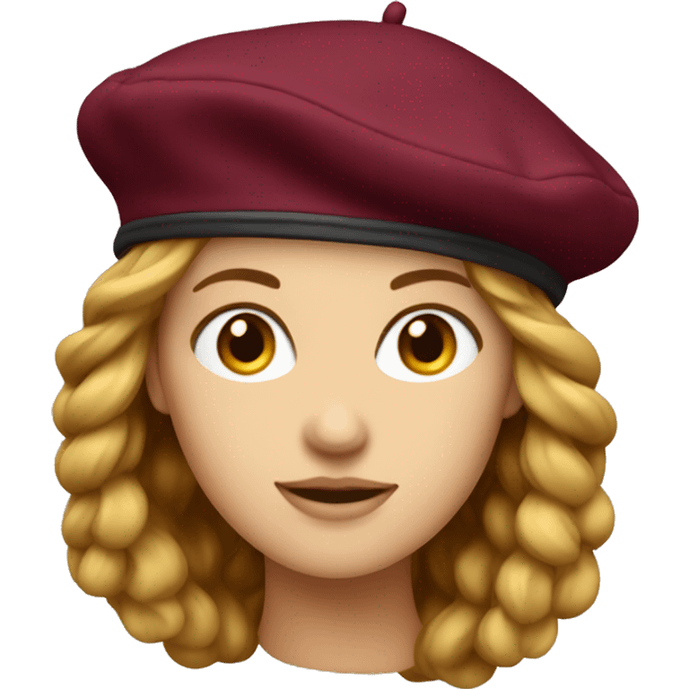 A women’s burgundy beret emoji