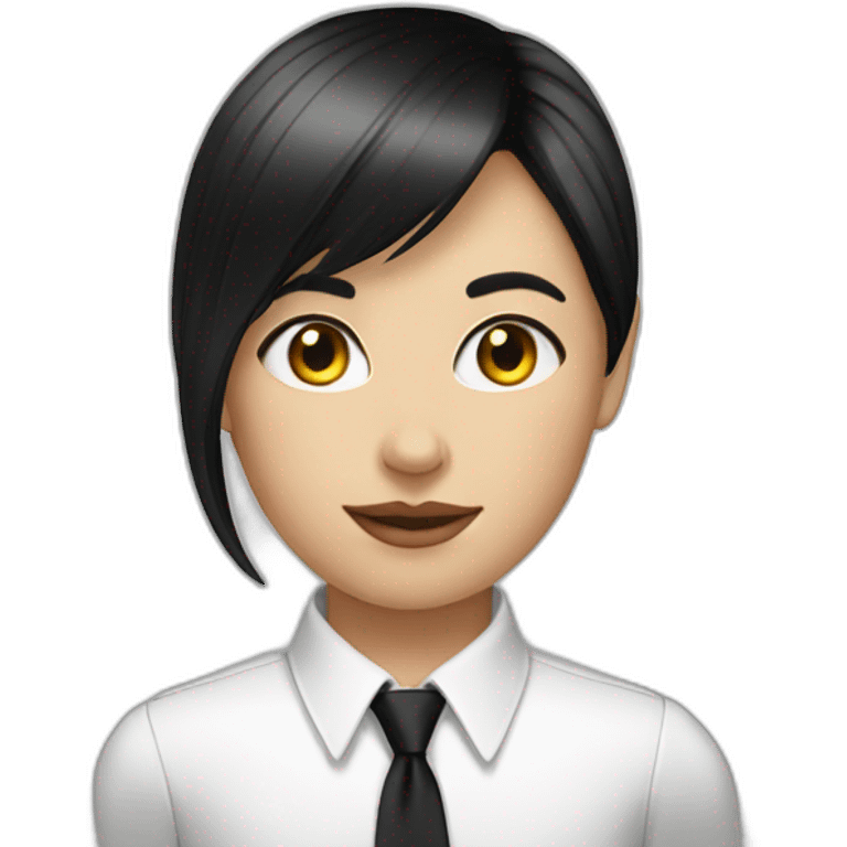 white female bangs black straight hair white shirt black tie emoji