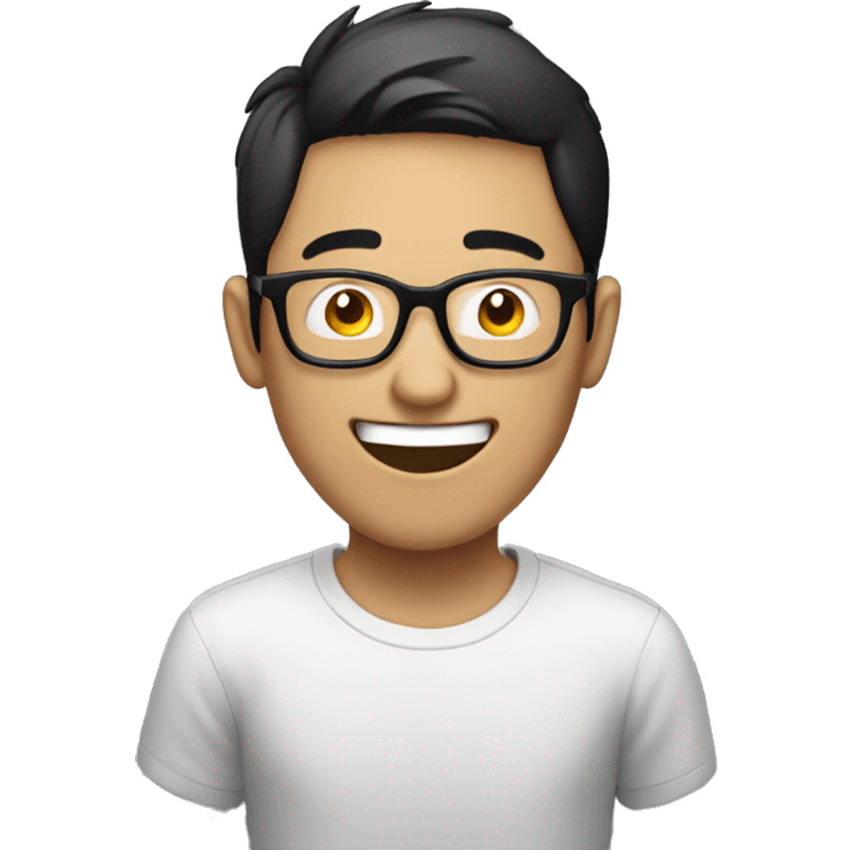 asian guy with black and glasses uy laughing with computer emoji