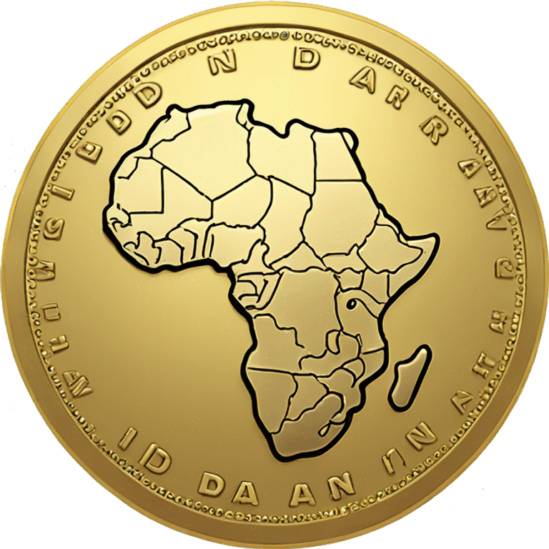 Gold coin with Africa map, embossed circuits, and the words 'Digital Dinar' in English and Arabic emoji