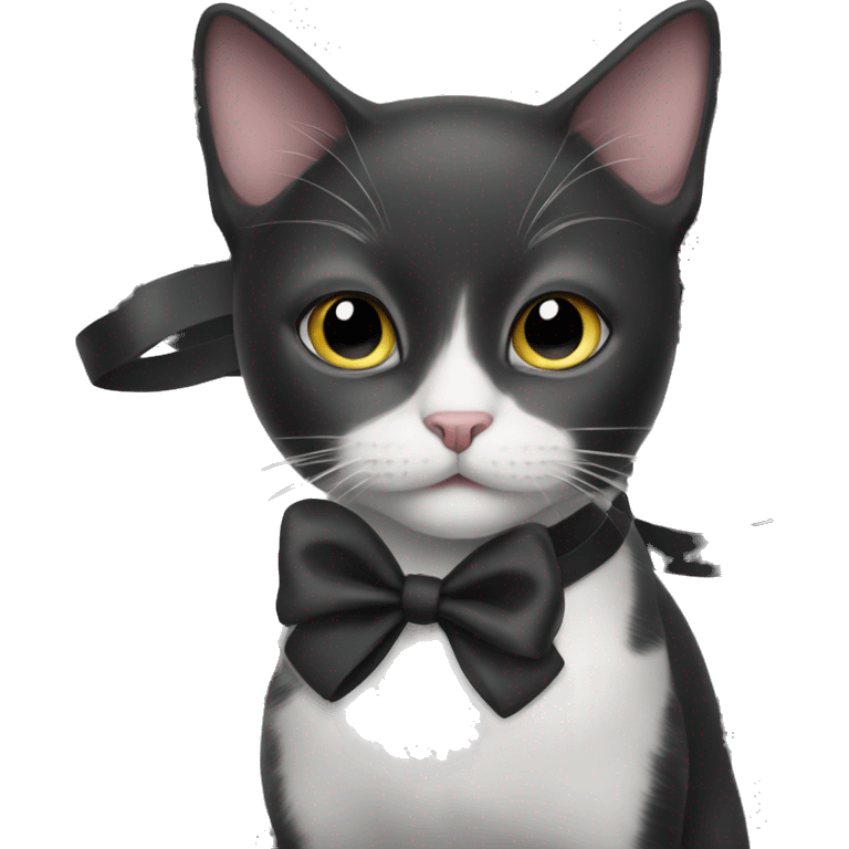 black & white cat with ribbon emoji