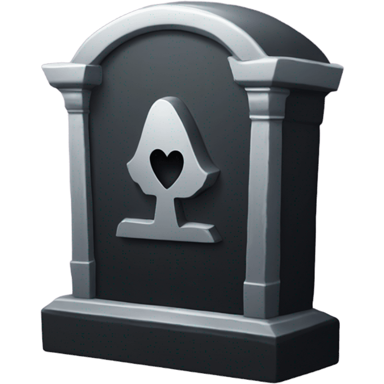 a black tombstone in silver RIP and a silver heart emoji