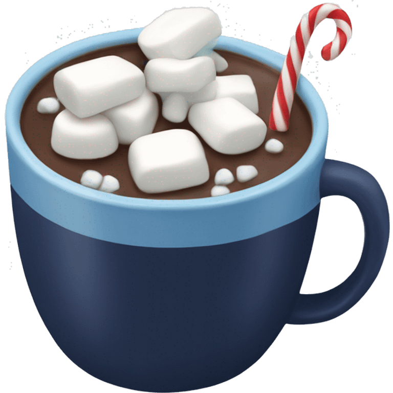 Navy blue mug of hot chocolate with marshmallows  emoji