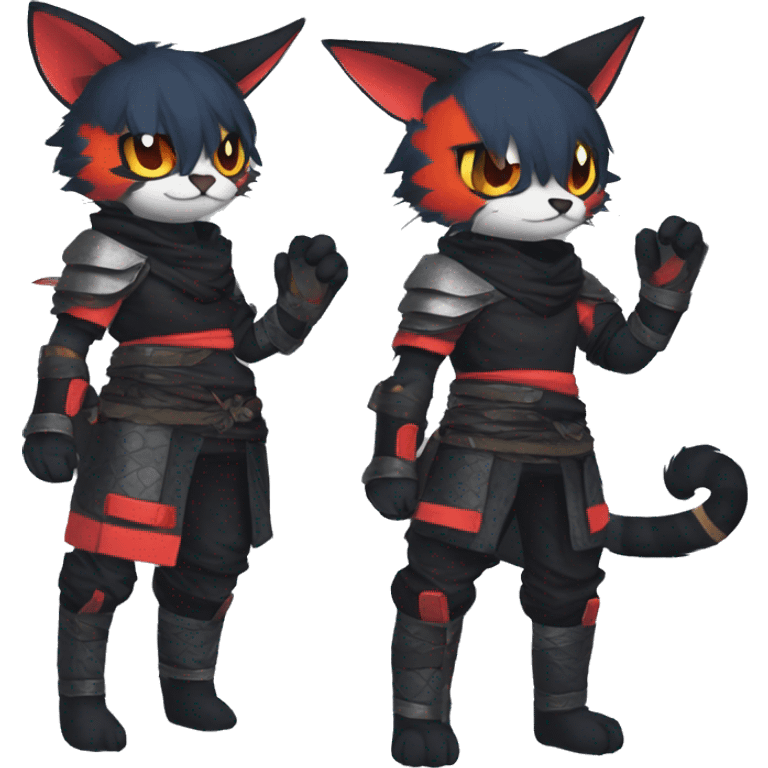 Edgy Shiny Anthro Samurai cool pretty dark Litten-Pokémon-cat-fursona-animal techwear Bandages gloves socks emoji