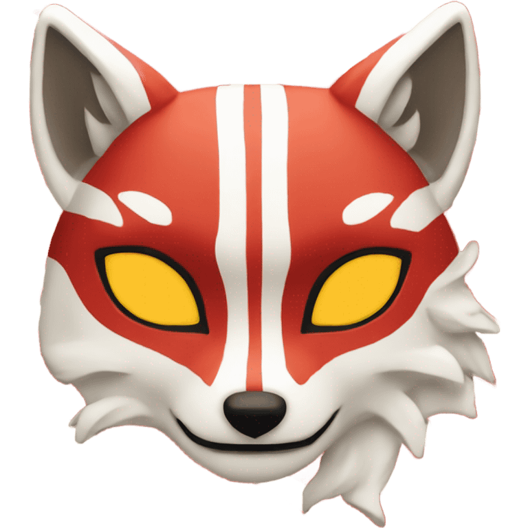 red kitsune mask with stripes on sides and forehead emoji