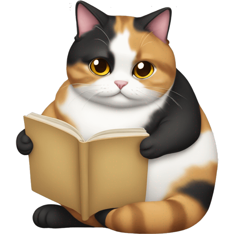 Fat calico cat reading emoji