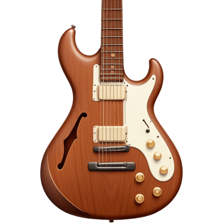 Cinematic Realistic Guitar, smooth mahogany body with deep wood grain, metal strings catching soft reflections, intricate tuning pegs gleaming subtly, warm light accentuating the contours, glowing with the warmth of music and craftsmanship. emoji