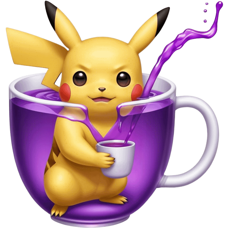 Pikachu drinking out of a cup with purple liquid  emoji